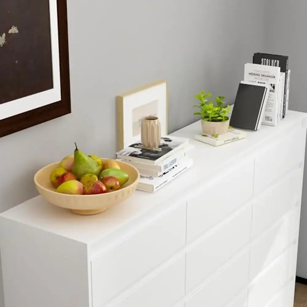 15 Drawer Modern White Dresser 70.9" Chest of Drawers Hidden Handle Design Ample Storage Space Sturdy MDF Construction Smooth