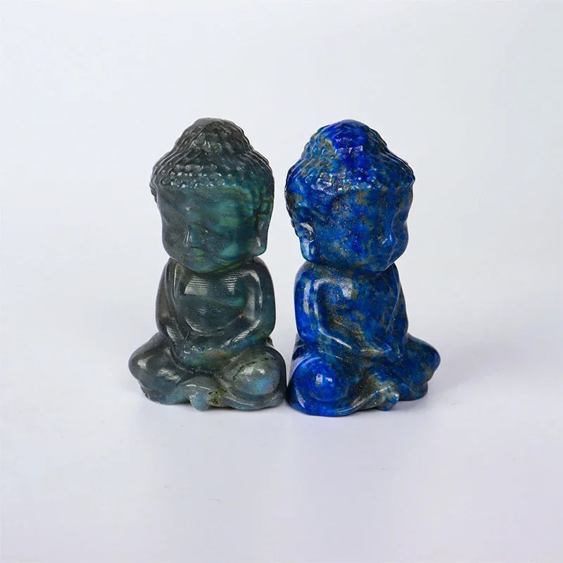 Hand-carved Bady Buddha Mini Figurine Stone Rose Quartz Crystal Craft Gemstone Statue Healing Feng Shui Religion Home Ornament