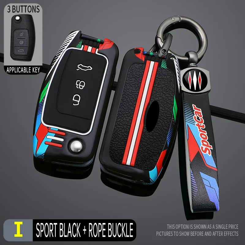 Racing Style Metal Car Key Case Fob Cover for Ford Fiesta Focus Ecosport Kuga Escape Falcon C-Max Territory Mondeo Galaxy