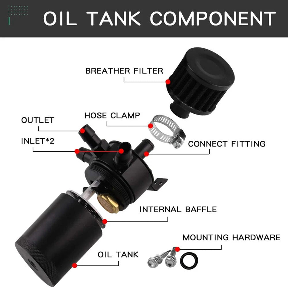 Universal Car Baffled Reservoir Separator Aluminum Alloy Car Oil Catch Reservoir 2/3 Port Fluid Filter Cylinder Tank Fuel Tack