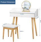 White Makeup Vanity Set with Mirror 2 Drawers Dressing Table for Bedroom