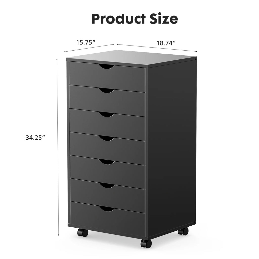 JHK 7 Drawer Chest Dressers Nightstand Storage Cabinet Wooden File Office Mobile Cabinet Wheels Living Room Organizer Rolling