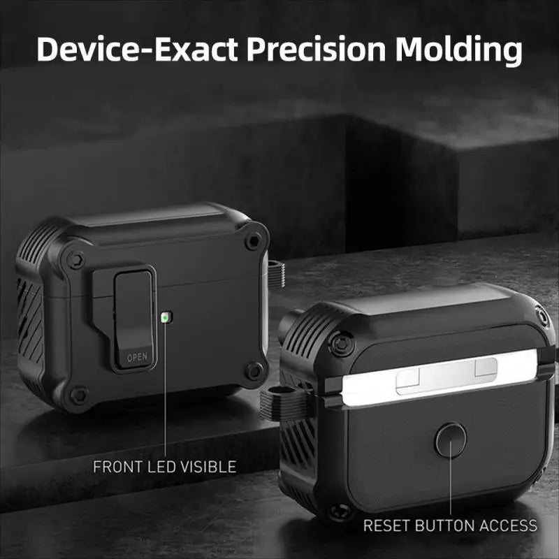 Dual Protective Case for AirPods Pro 2 and AirPods 4 2024 with Locking Clip Carbon Fiber Shockproof Keychain Magnetic Lid