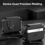 Dual Protective Case for AirPods Pro 2 and AirPods 4 2024 with Locking Clip Carbon Fiber Shockproof Keychain Magnetic Lid