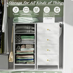 Tall Dresser with 4 Drawers,White Dresser for Bedroom, Tall Storage Tower for Closet,Nursery, Dorm, Dresser Organizer with Frame