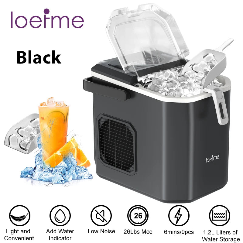 Loefme Desktop Fully Automatic Bullet Shaped Ice Maker 12kg/24h Fast Ice Making Suitable For Home Automatic Cleaning Ice Machine