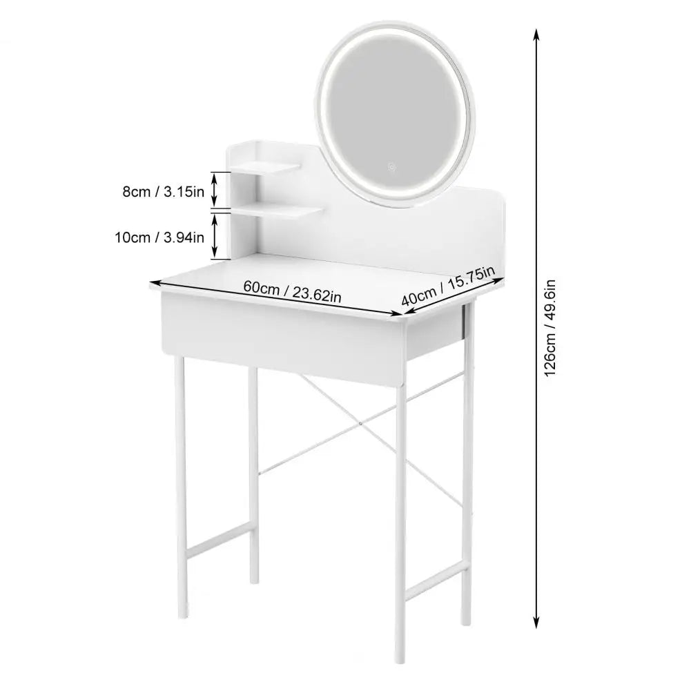 Makeup Vanity Desk with LED Lighted Mirror Vanity Table with 1 Drawer and 2 Opening Shelves 3 Modes Brightness Adjustable