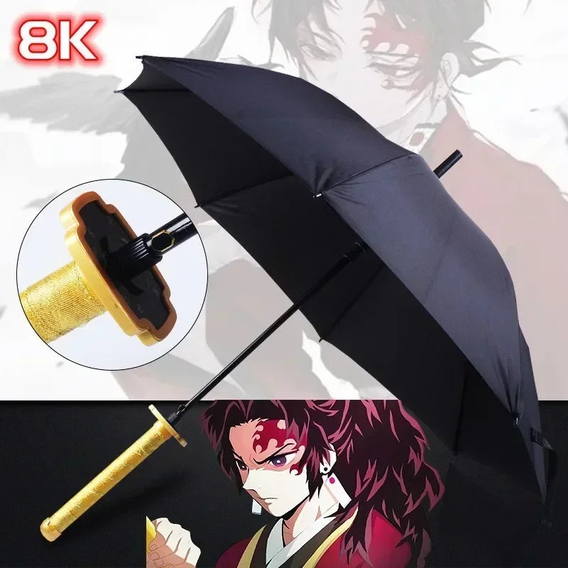 Demon Slayer Katana Anime Umbrella Ninja Long Parasol Kimetsu No Yaiba Tanjirou Cosplayer Samurai Sword Katana Handle Umbrellas