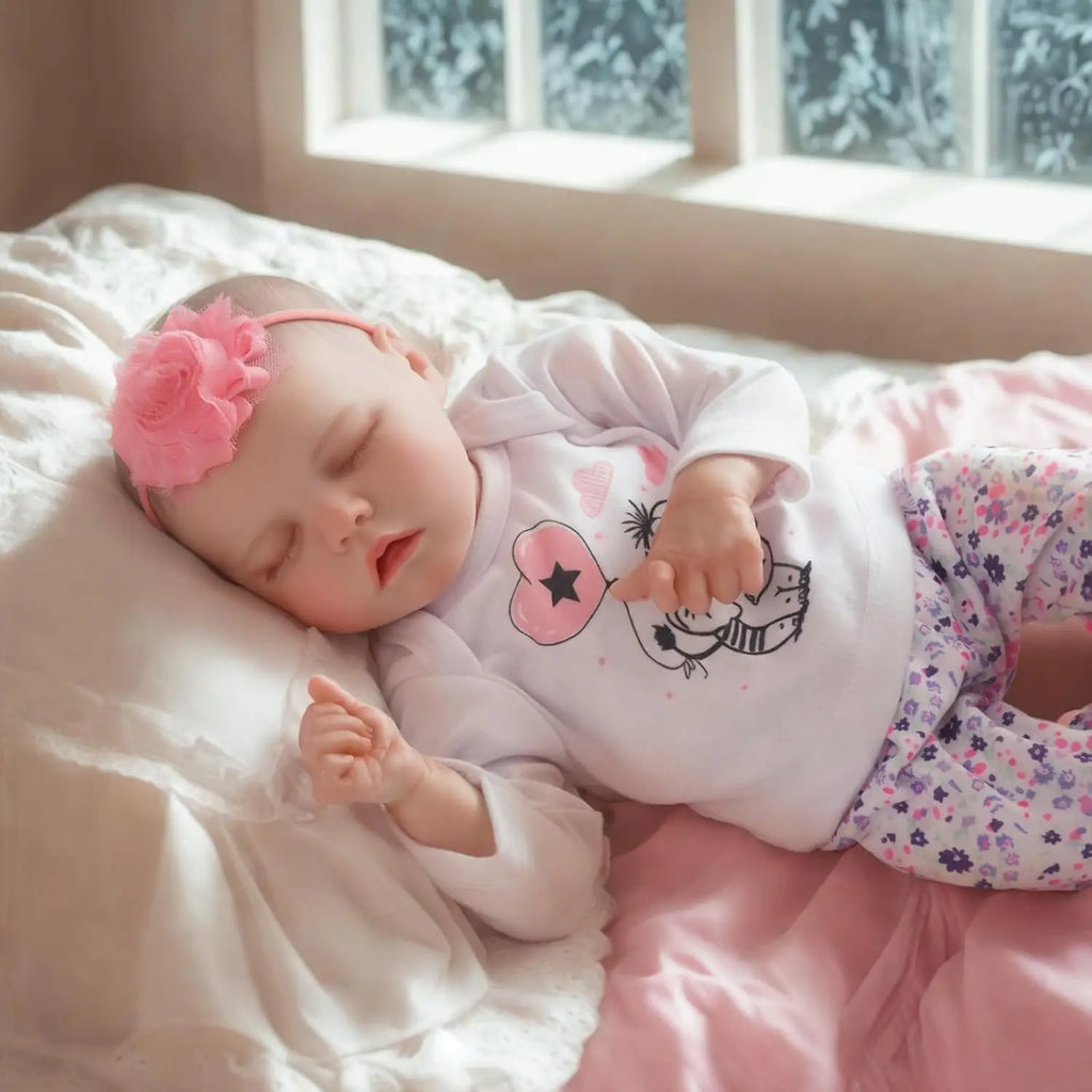 Reborn Baby Doll Girl 17 Inch Realistic Lifelike Newborn Vinyl Full Body with Feeding Kit Gift for Kids