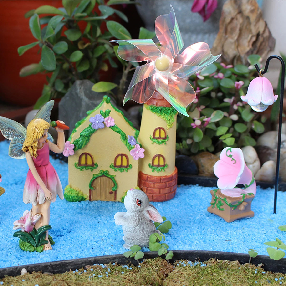 7pcs/set Mini Fairy Garden Windmill Shed Art Sculpture, Outdoor Waterproof Garden Decor,Fairy Garden House Cottage For Garden Pa