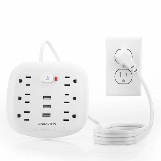 TRANSTON Power Outlet with Surge Protector, 6 power strip 3 USB Ports,