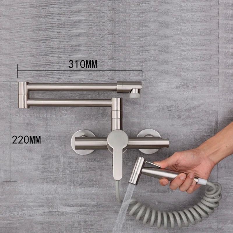 Foldable Kitchen Faucets with Double Joint Swing Arms Pot Filler Faucet Retractable Spout Bidet Sprayer Laundry Sink Mixer Tap