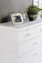 7 Drawer Wood Dresser for Bedroom,31.5inch Wide Chest of Drawers,with 2 Locks on the Top Drawers,Storage Organization Unit,White