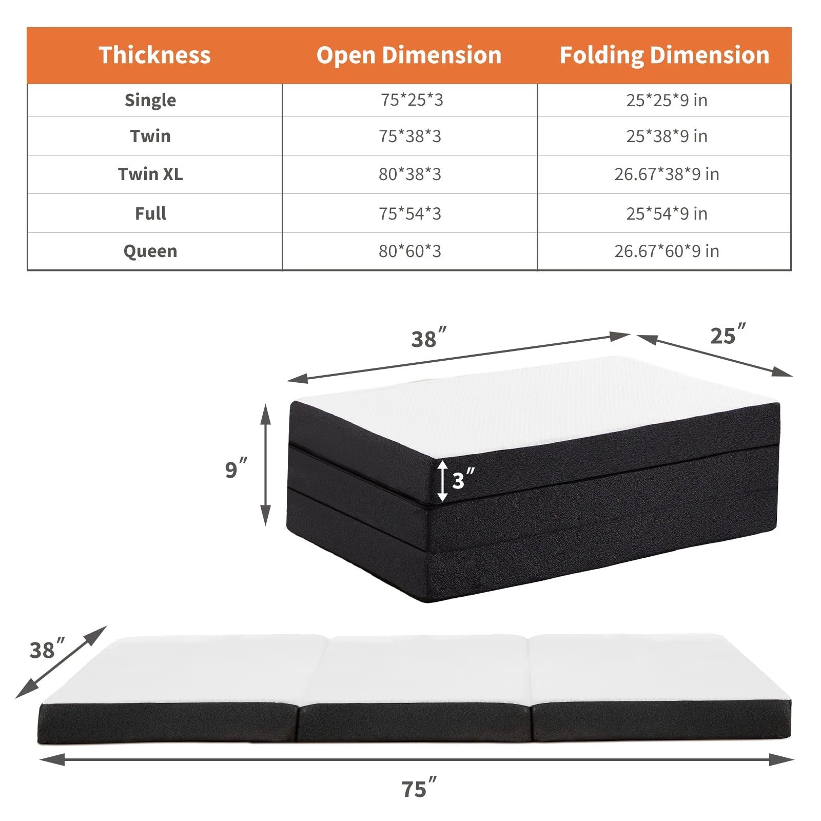 Three-Fold Portable Floor Bed