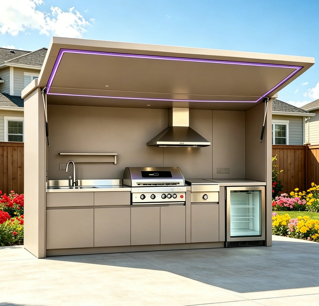 Modular Pre-Assembled Outdoor Kitchen Cabinet, Fully Equipped BBQ Cooking Station for Backyard Family Barbecue & Gatherings