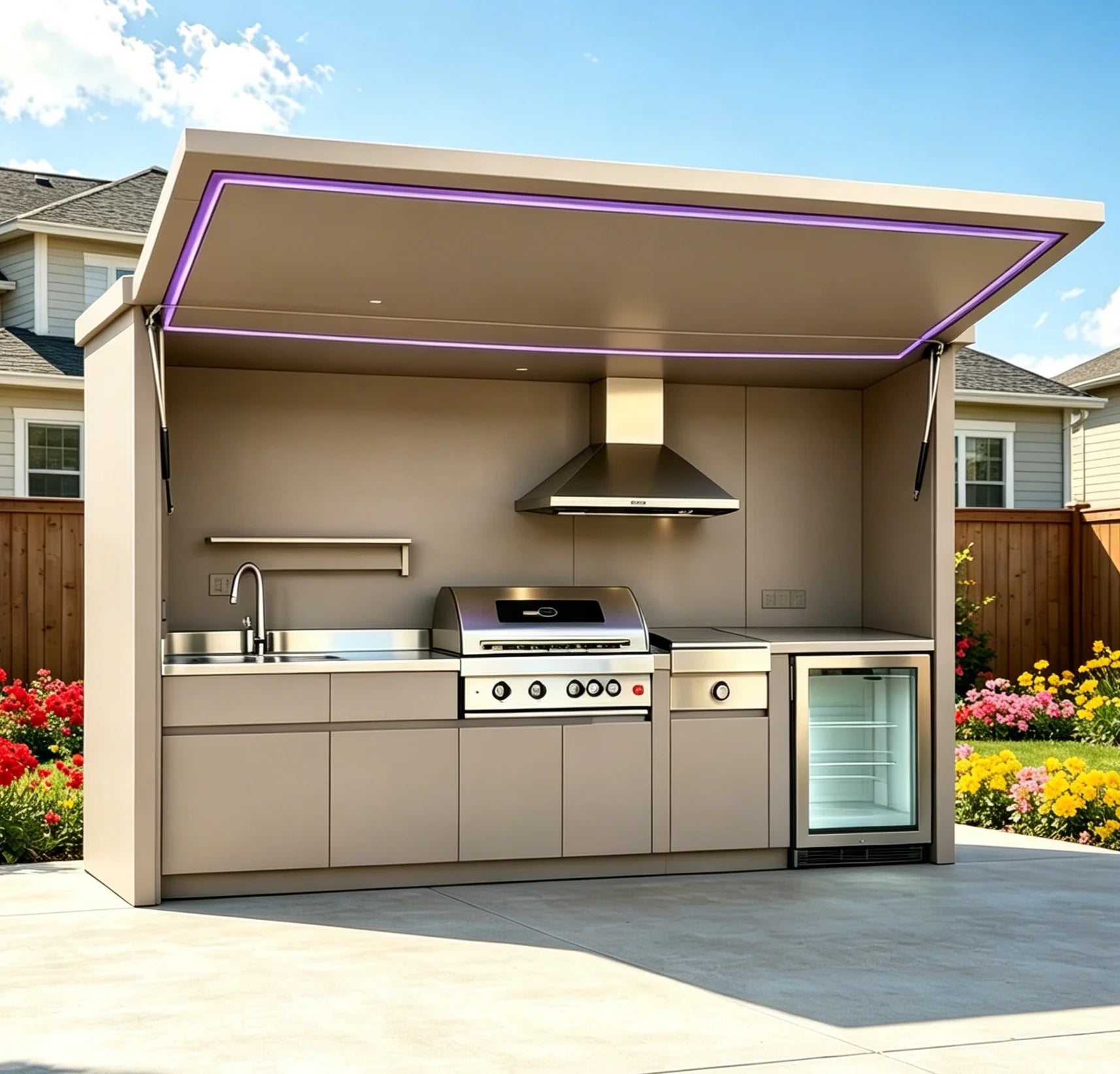 Modular Pre-Assembled Outdoor Kitchen Cabinet, Fully Equipped BBQ Cooking Station for Backyard Family Barbecue & Gatherings