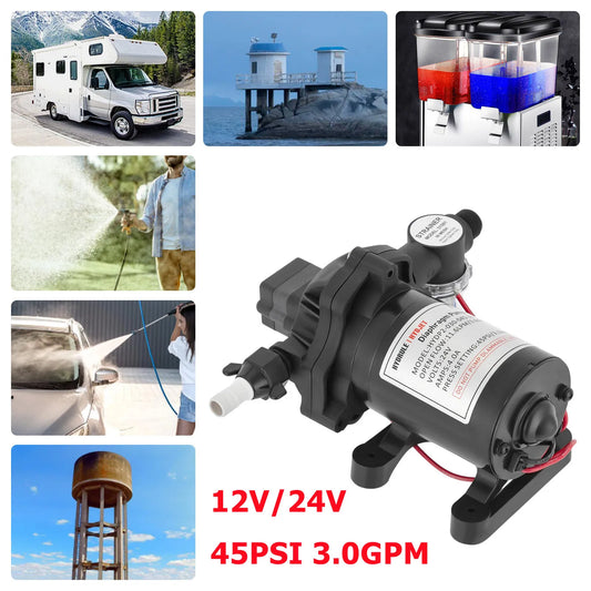12V/24V Diaphragm Pump Self-priming Water Pump Industrial Water Booster Pressure Pump 45PSI 3.0GPM