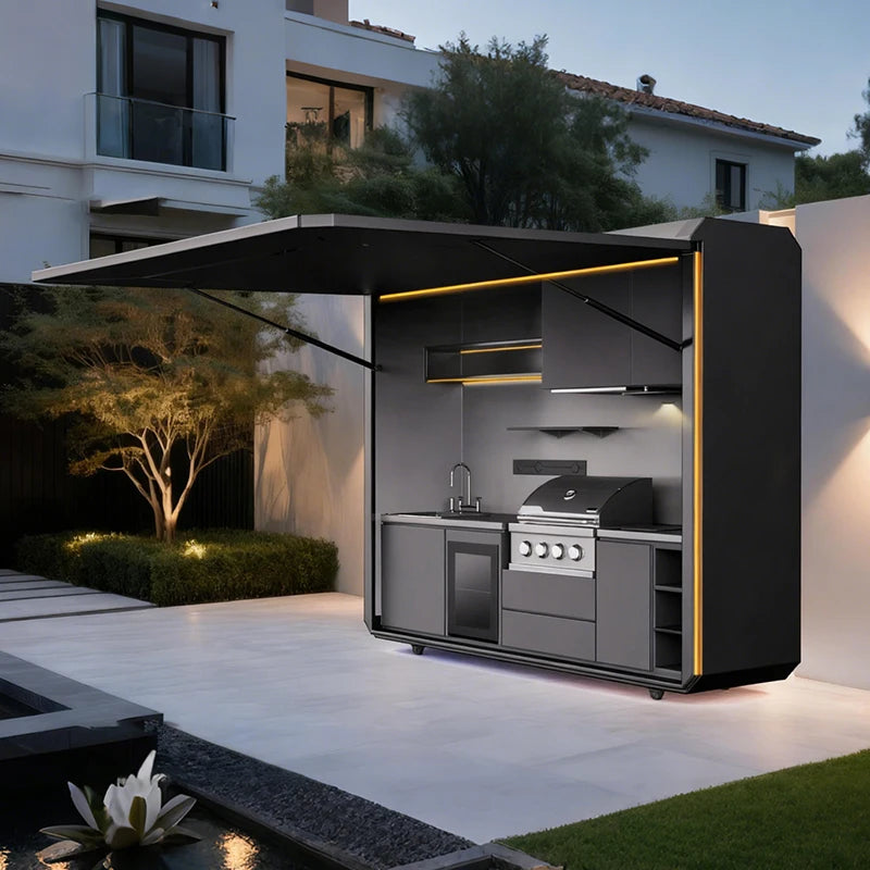 Customized Wholesale Outdoor Cooking Station Brushed Silver Intelligent BBQ Pod Full Kitchen Cabinets