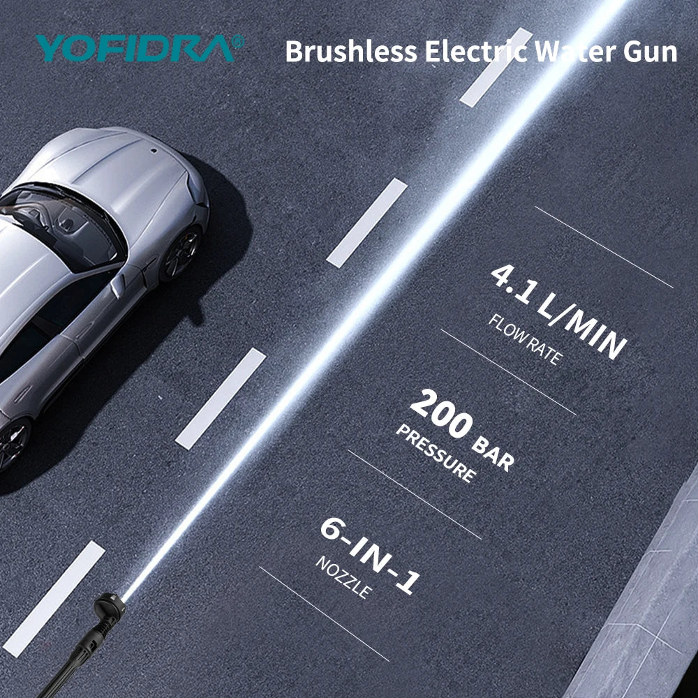 YOFIDRA 200Bar Brushless Electric Pressure Washer - 6-in-1 Spray Gun