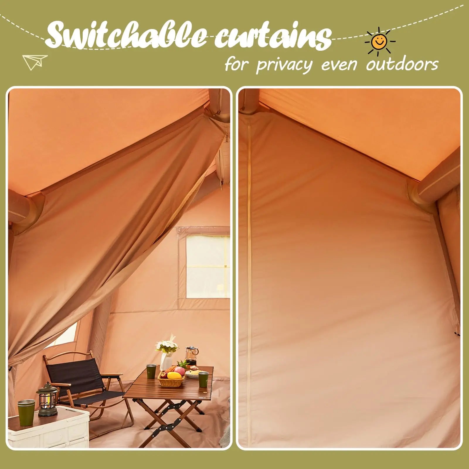 Air Glamping Tents with Hand Pump, Easy Setup Windproof Blow up Tent,4 Season Waterproof Oxford Fabric Infatable Tent