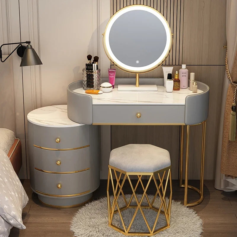 Pink White Vanity Table Women Luxury Nail European Big Stool Study Dressing Table Organizer Mesa De Maquillaje Home Furniture