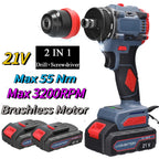 21V 2in1 Lithium Drill Electric Screwdriver Power Tool 55Nm Torque Brushless Motor Practical Screw Driver for Home Appliances