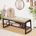 Entryway Bench with Cushion Wood Shoe Storage Bench Shoe Bench Rack Organizer for Hallway, Living Room