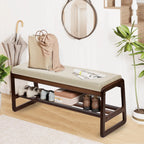 Entryway Bench with Cushion Wood Shoe Storage Bench Shoe Bench Rack Organizer for Hallway, Living Room