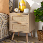 【Lifeideas】 2 Pack Wood and Rattan Side Cabinet Livingroom Bedroom Decoration Storage Cabinet Modern Classic