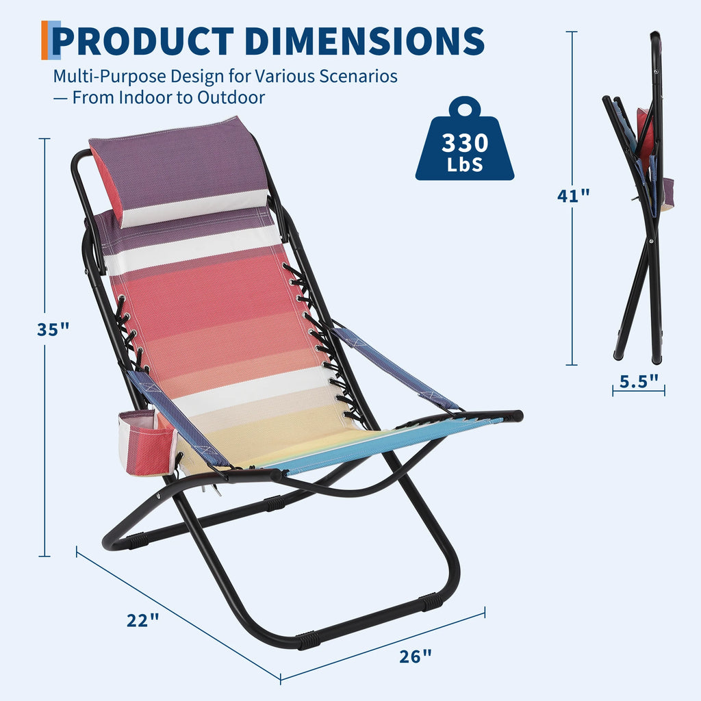 Beach Chair with Flip Headrest, Durable Textilene Fabric and Sturdy Iron Pipe Frame for Comfort and Outdoor Relaxation