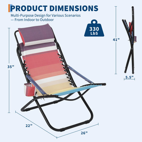 Beach Chair with Flip Headrest, Durable Textilene Fabric and Sturdy Iron Pipe Frame for Comfort and Outdoor Relaxation