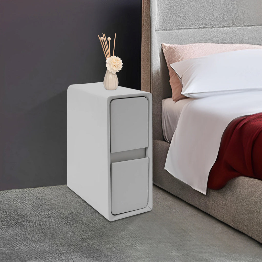 20CM Wide Bedroom Bedside Table with Cream Style Multifunctional Storage, Double Drawers Simple and Modern - Light Gray