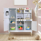 Children's Wooden Kitchen Toy for Children Play Kitchen with Simulated Light and Sound Effects, Doll Kitchen with Accessories