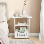 White Bedside Table B, Small End Table with Storage Shelf Basket, Side Table Small Spaces, Slim Coffee Tables, White Nightstand