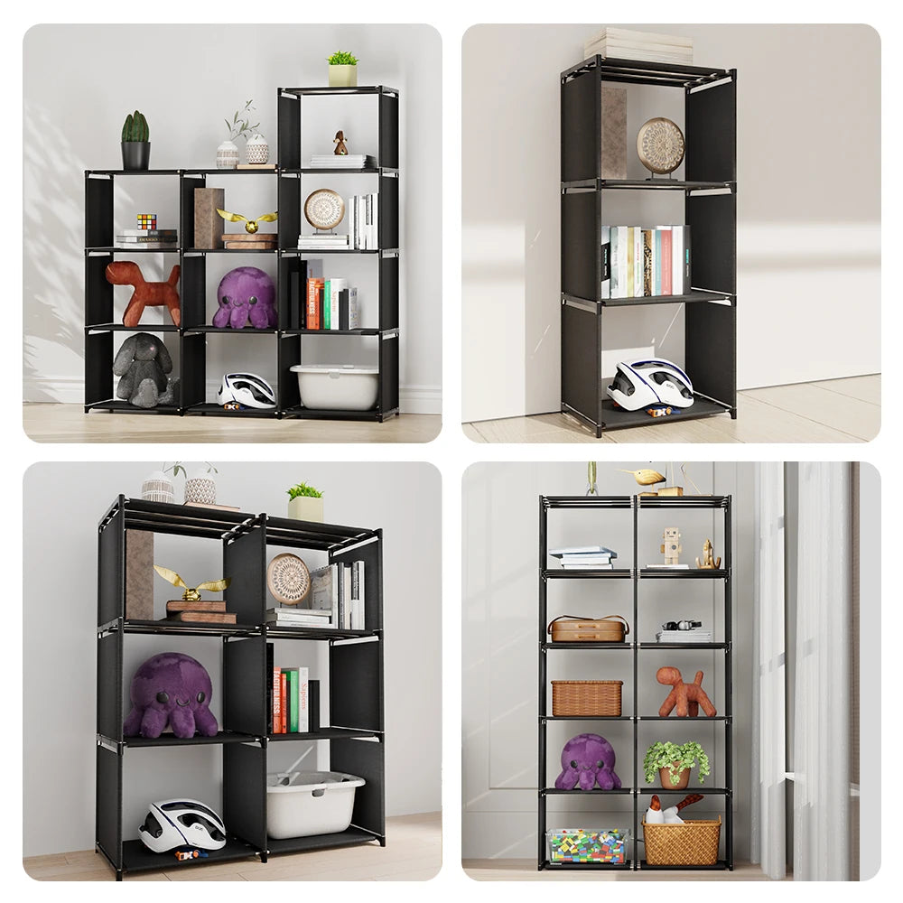 6-Tier Freestanding Bookshelf with Double Rows 10-Compartment Wardrobe Storage Organizer for Bedroom Living Room Office