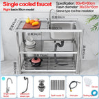 Stainless Steel Sink Kitchen Household Thickened Single Trough with Bracket Wash Basin Sink with Platform Easy Landing