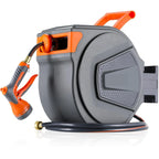 Retractable Garden Hose Reel 20/30M+2M UV Resistant Heavy Duty Automatic Hose Reel Wall Mount 1/2,3/4in Fitting 9 Pattern Nozzle