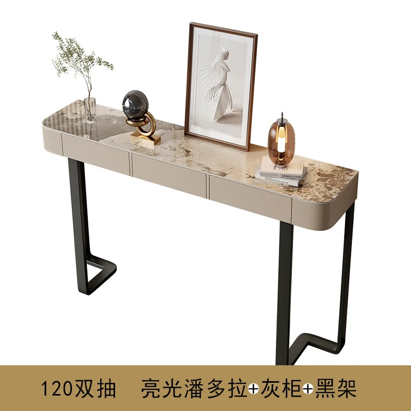 Luxury Glossy Console Table For Hallway Living Room Slate Porch Side Table High-quality Drawer Cabinet Home Furniture 80/100/120