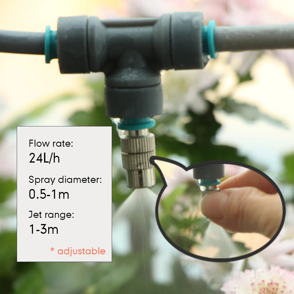 25-5M 60W Pump Adjustable Spray Nozzle Timer Watering Systems Quick Connection 1/4" Hose Misting Automatic Irrigation Kit Garden