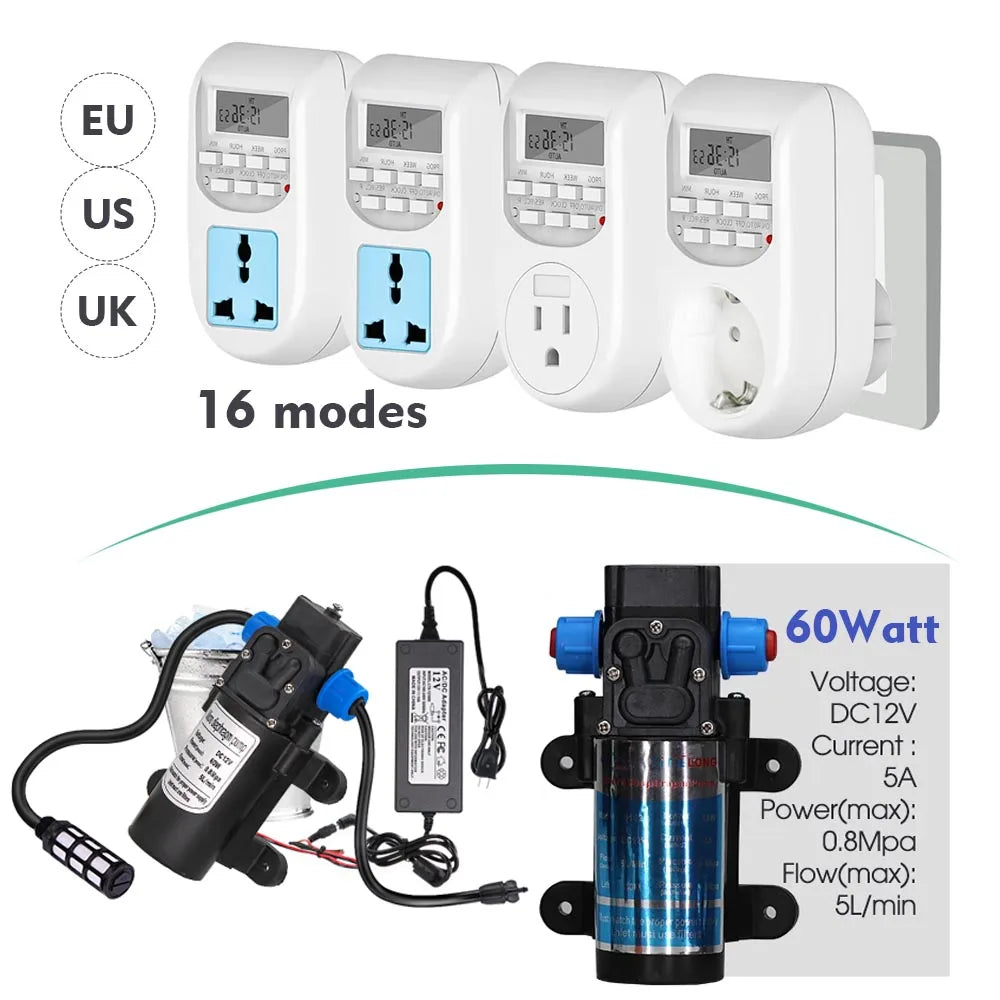 60w Self-priming Pump Garden Misting Cooling System 360° Free-bend Misting Nozzle Adjustable Fine Atomizer for Outdoor Watering