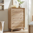 5 Drawer Dresser for Bedroom, 48" Tall Mid-Century Modern Chest of Drawers, Beveled Profile Design, Wood Drawer Organizer
