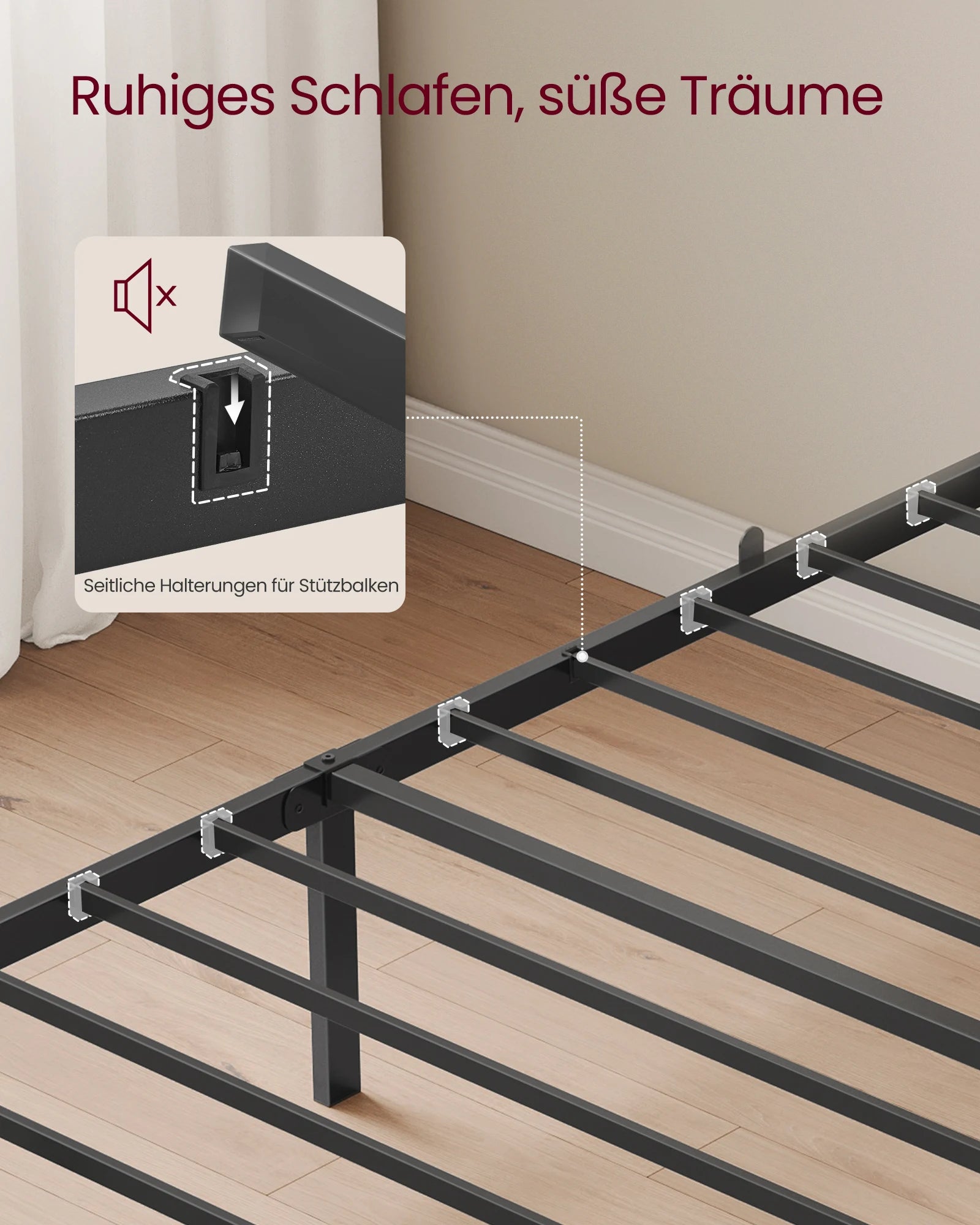 VASAGLE bed rack, with upholstered headboard, bed frame, steel, easy assembly