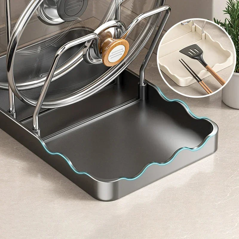 Multifunctional Kitchen Storage Rack Pot Lid Cutting Board Spatula Organizer - Space-Saving Kitchen Accessory