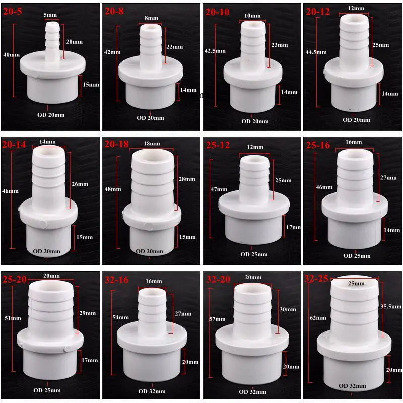 1~20Pcs O.D 20/25/32-5/8/10/12/14/16/18/20/25mm PVC Pagoda Connector Garden Irrigation Pipe Soft Hose Adapter Joint Accessories