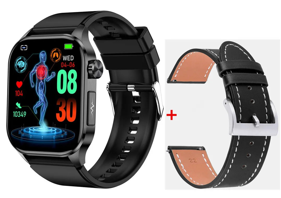 ET580 Smart Watch Men 2.04inch AMOLED Large Screen Bluetooth Call ECG Blood Pressure Oxygen Health Monitor SOS Smartwatch