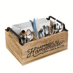 High-Quality, Classic Wooden Kitchen Utensil Organizer - Portable Storage Box with Open Design for Easy Access, Storage