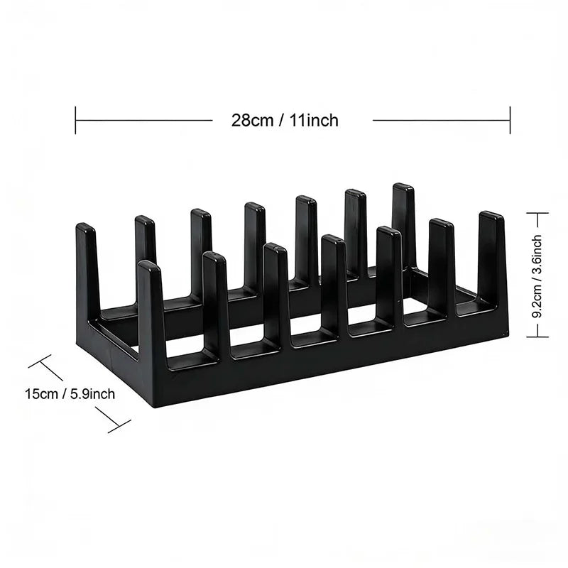 6-Grid Pot Lid Organizer Rack Space-Saving Kitchen Cookware Organizer Dish Cutlery Drain Rack Desktop Plastic Bookshelf