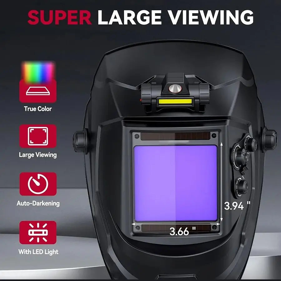 Large View Auto Darkening Welding Helmet Wide Shade 4-9/9-13 for TIG MIG ARC Cut and Grind
