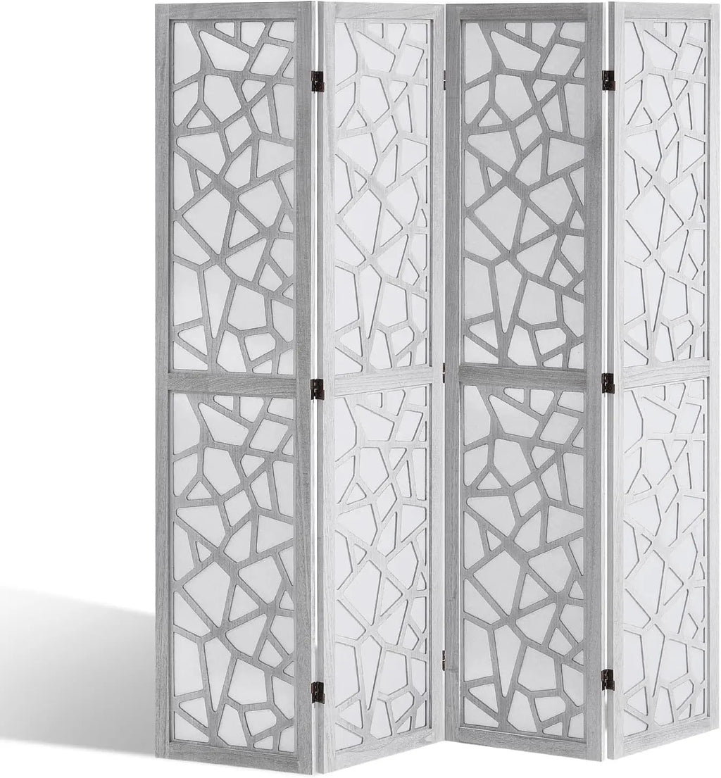 Wood Room Divider, 4 Panel Wood Folding Privacy Screen, 66.9 Inches Tall Indoor Carved Wooden Partition, Portable Decoration