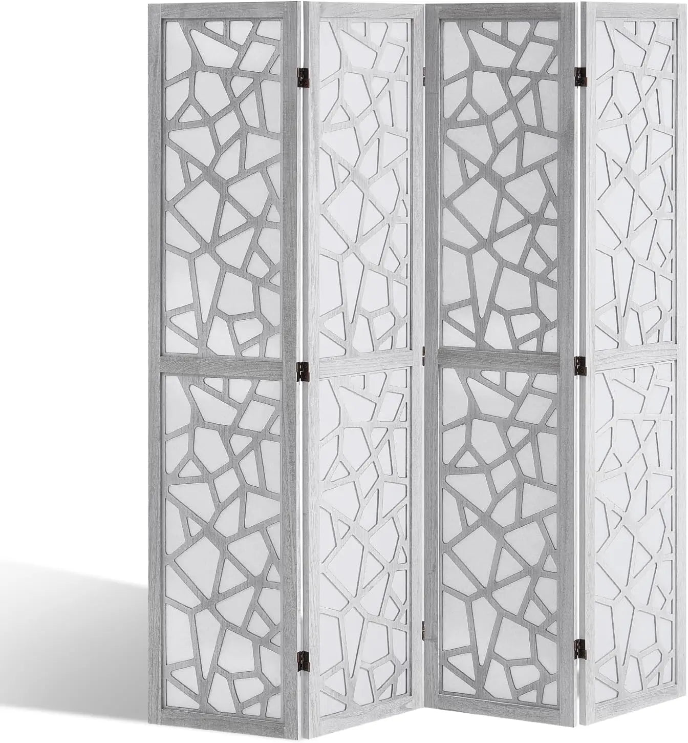 Wood Room Divider, 4 Panel Wood Folding Privacy Screen, 66.9 Inches Tall Indoor Carved Wooden Partition, Portable Decoration